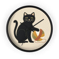 Black Cat Yarn Wall Clock, Modern Minimalist Cat Decor, Knitting & Crochet Lover Gift, Playful Nursery or Craft Room Clock