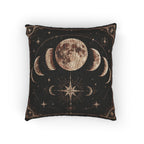 Warm bronze moon phases woven throw pillow shown from the front