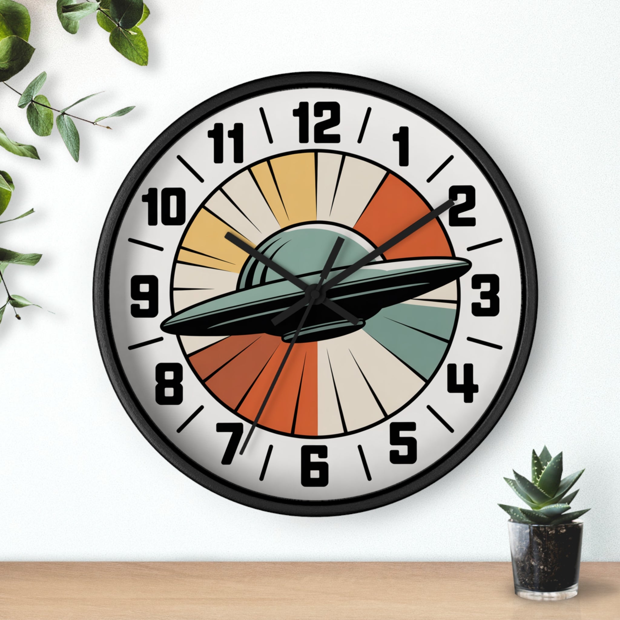 Mid Century Modern Clock, Retro UFO Wall Clock, Space Age Sunburst Dial, 1950s Flying Saucer Decor, Atomic Sci Fi Wall Art