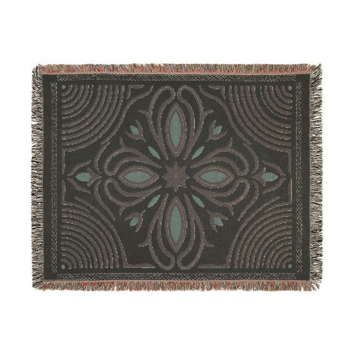 Boho Floral Medallion Woven Blanket | Southwestern Tile Pattern, Fringe Throw