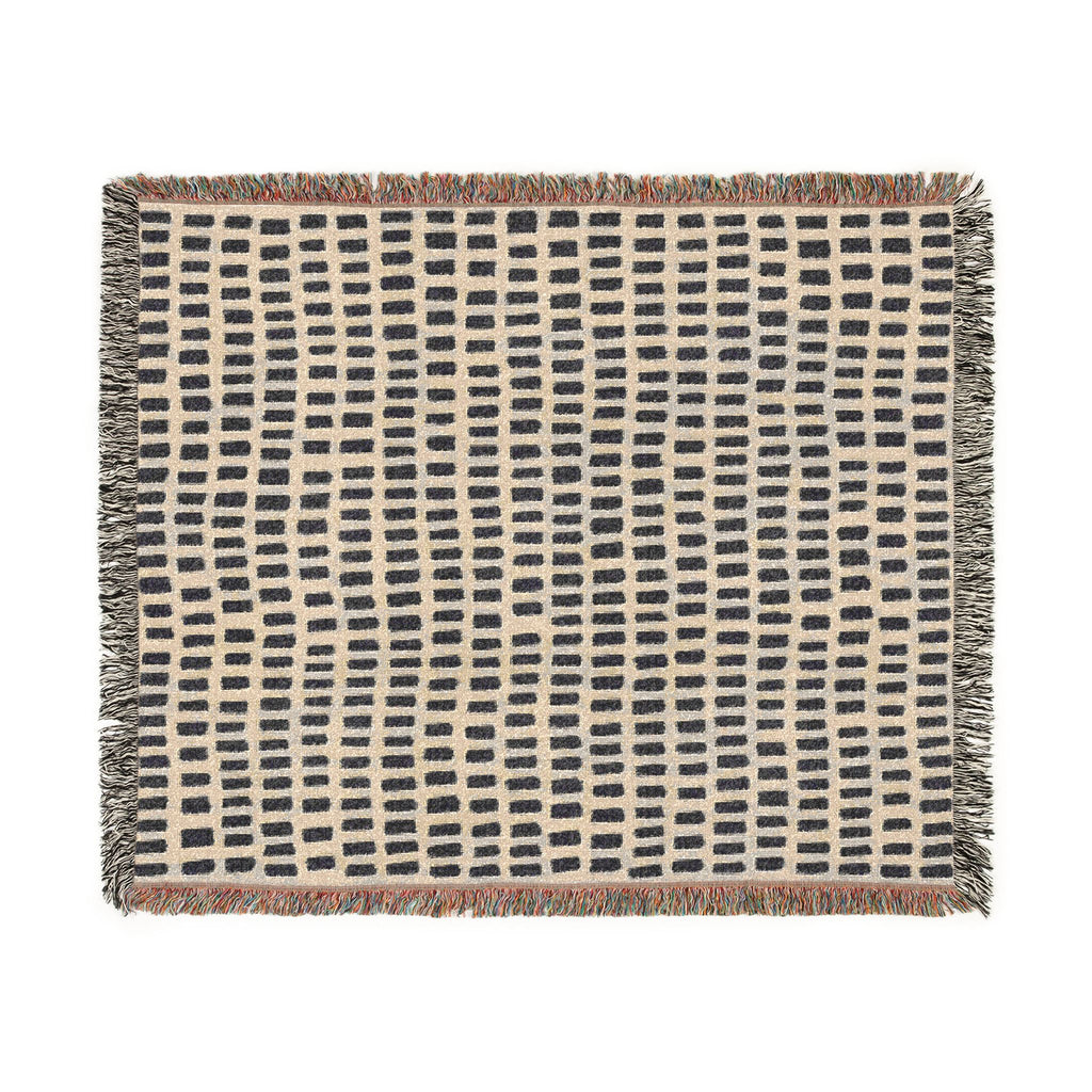 Hand-Drawn Grid Texture Woven Blanket | Black Cream Minimalist Throw