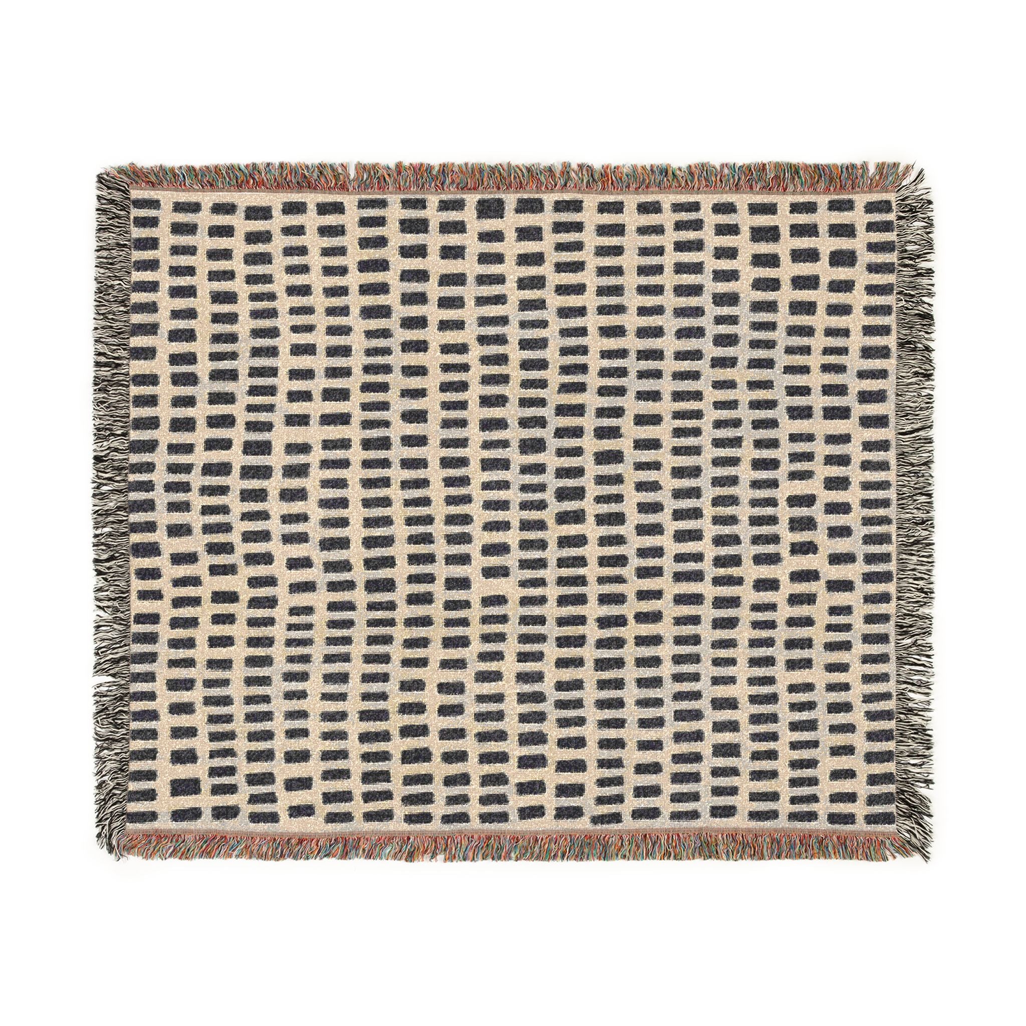 Hand-Drawn Grid Texture Woven Blanket | Black Cream Minimalist Throw
