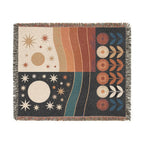Large sun, moon, desert wave, and folk flower woven blanket