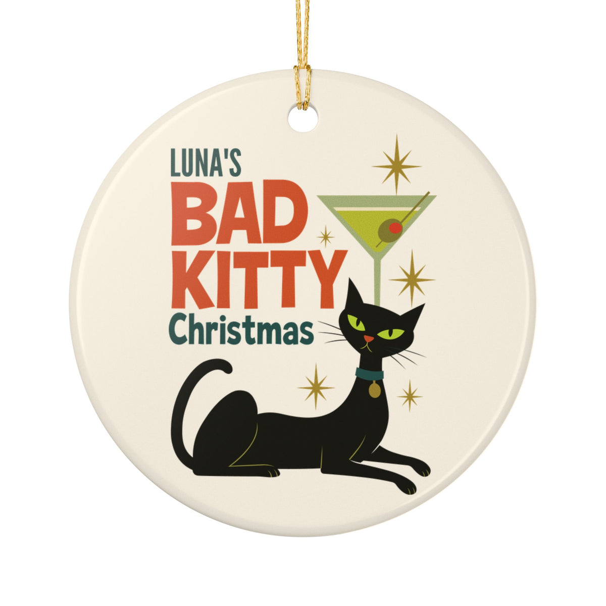 Bad Kitty Black Cat Ornament | Personalized Names