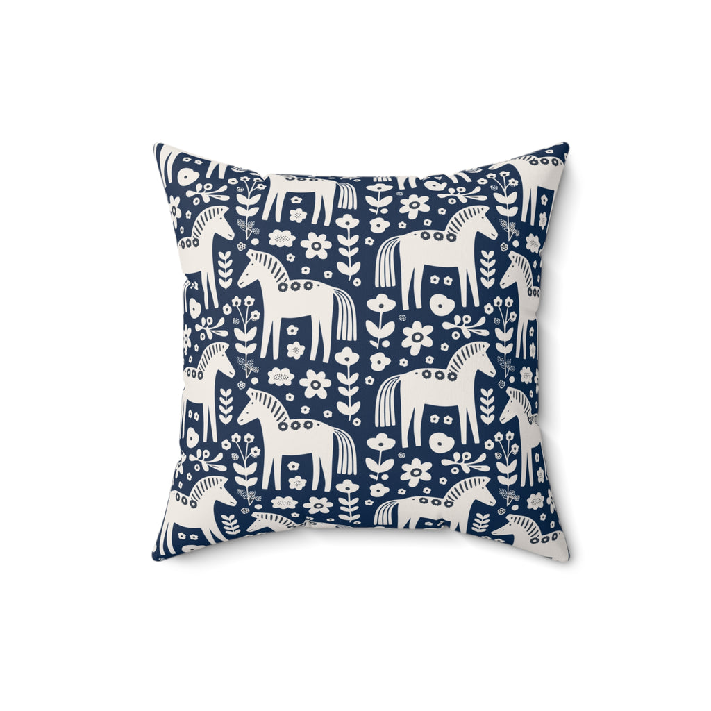 Scandinavian Folk Horses Throw Pillow | Square Pillow with insert