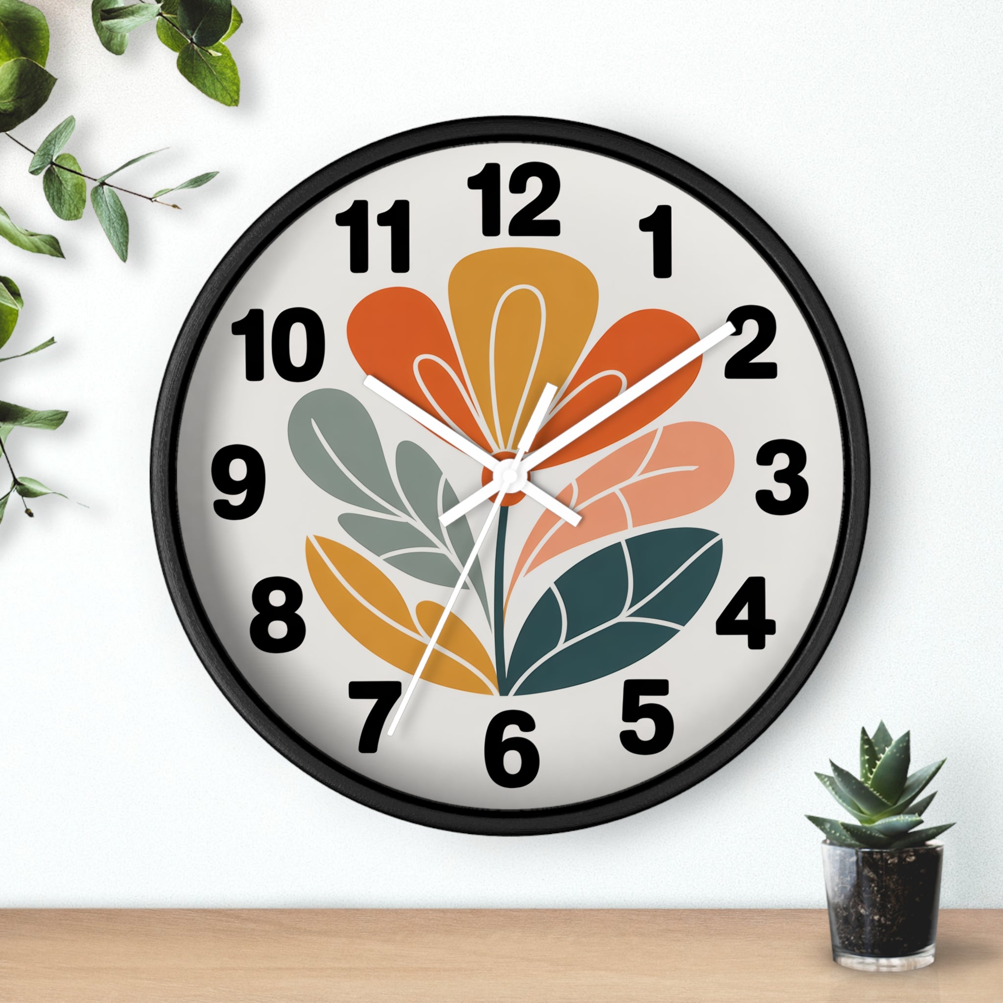 Mid-Century Graphic Flower Wall Clock | Scandinavian Retro Floral Clock