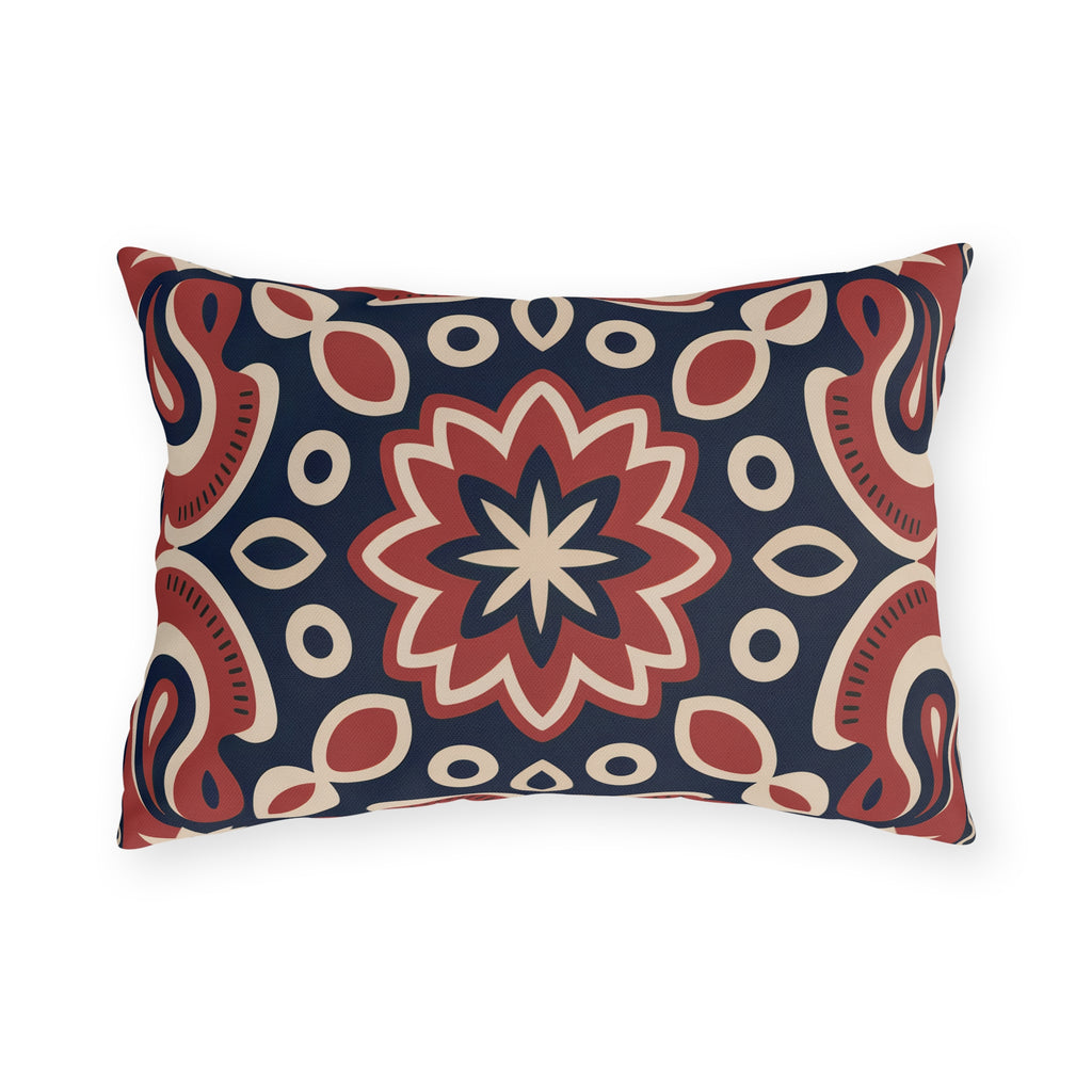 Red & Navy Paisley Outdoor Pillow | Boho Patio Decor