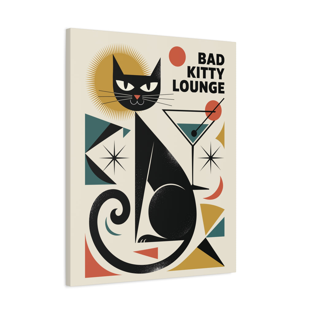Art Deco Black Cat Martini Canvas | Bad Kitty