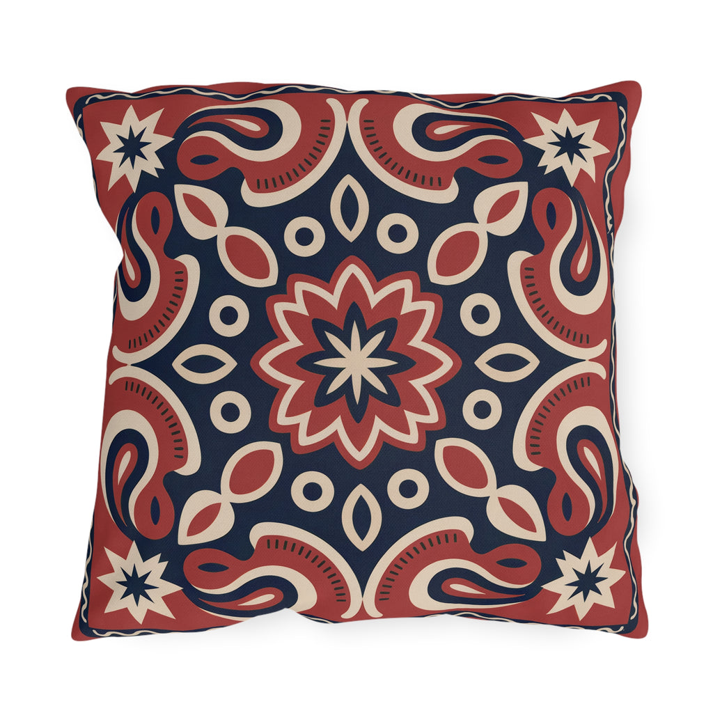 Red & Navy Paisley Outdoor Pillow | Boho Patio Decor