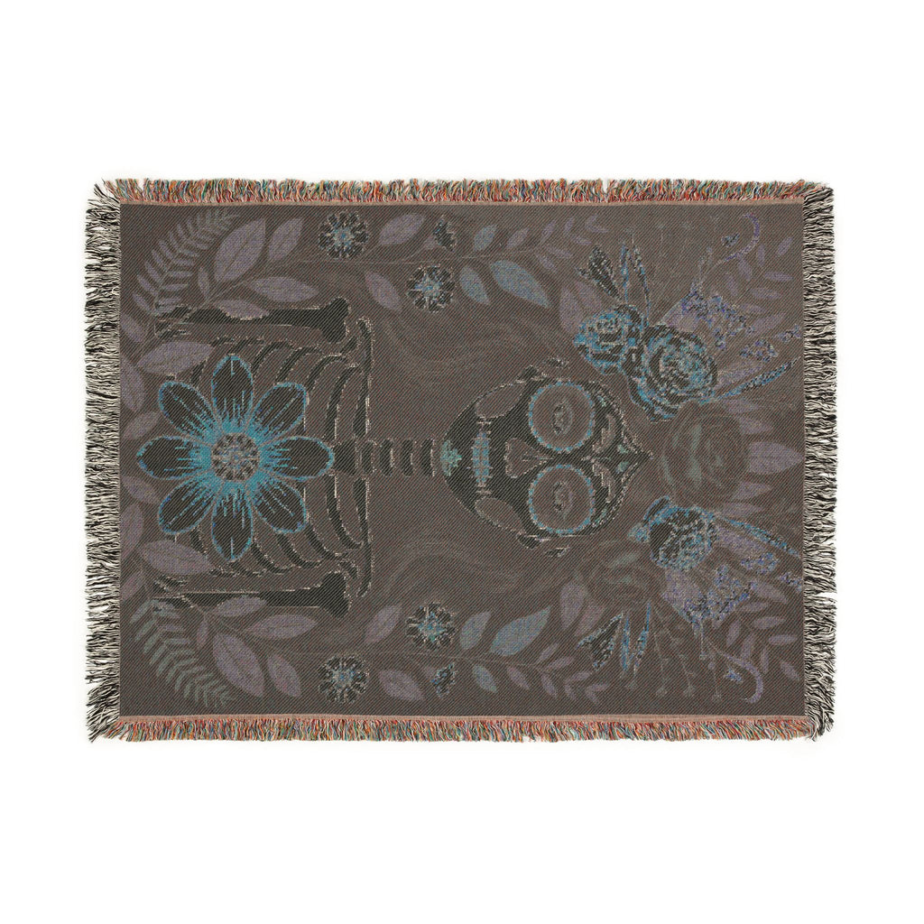 La Catrina Gothic Día de los Muertos Gothic Woven Blanket | Sugar Skull Botanical Throw
