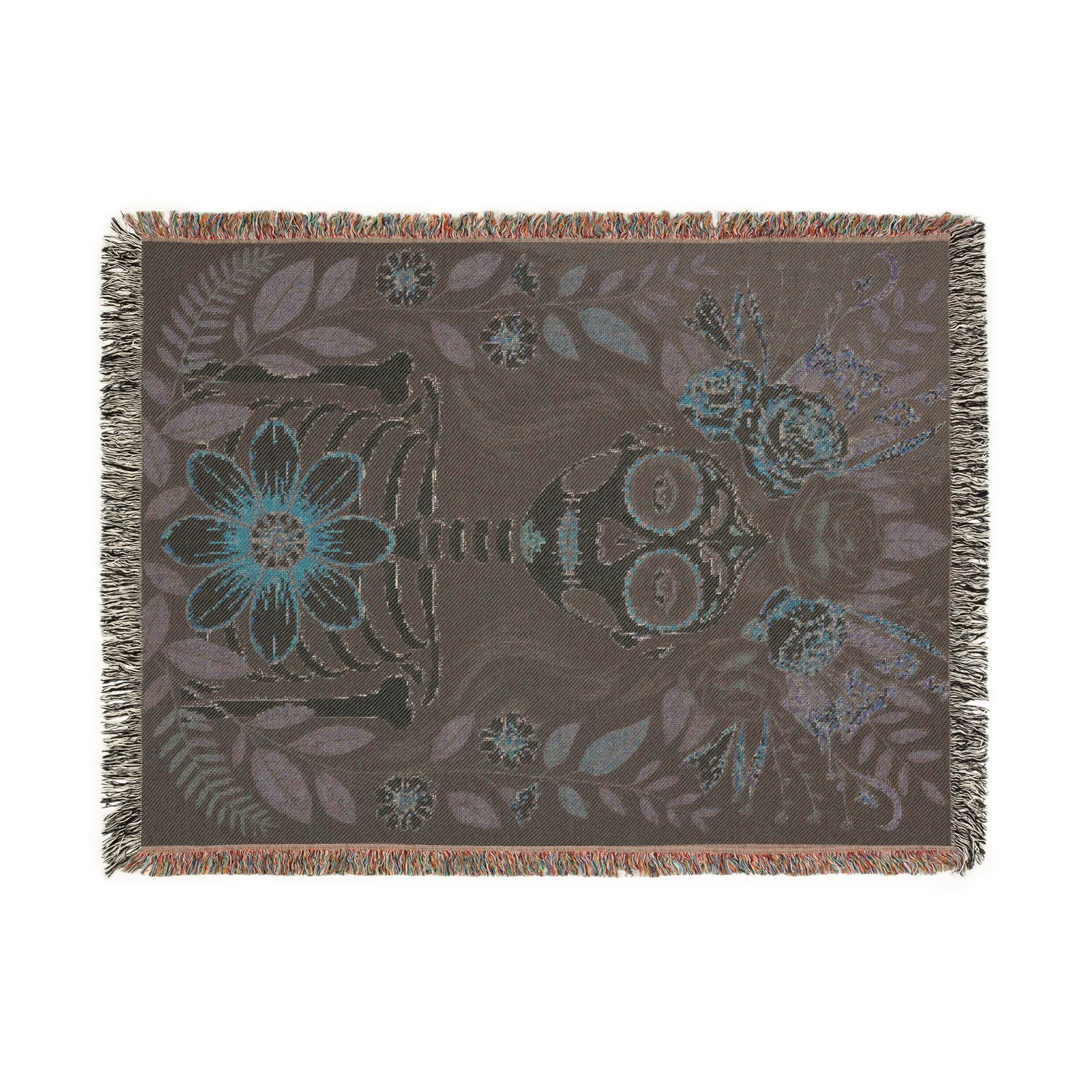 La Catrina Gothic Día de los Muertos Gothic Woven Blanket | Sugar Skull Botanical Throw
