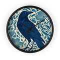Linocut Raven Floral Wall Clock | Woodblock Style Vine Pattern