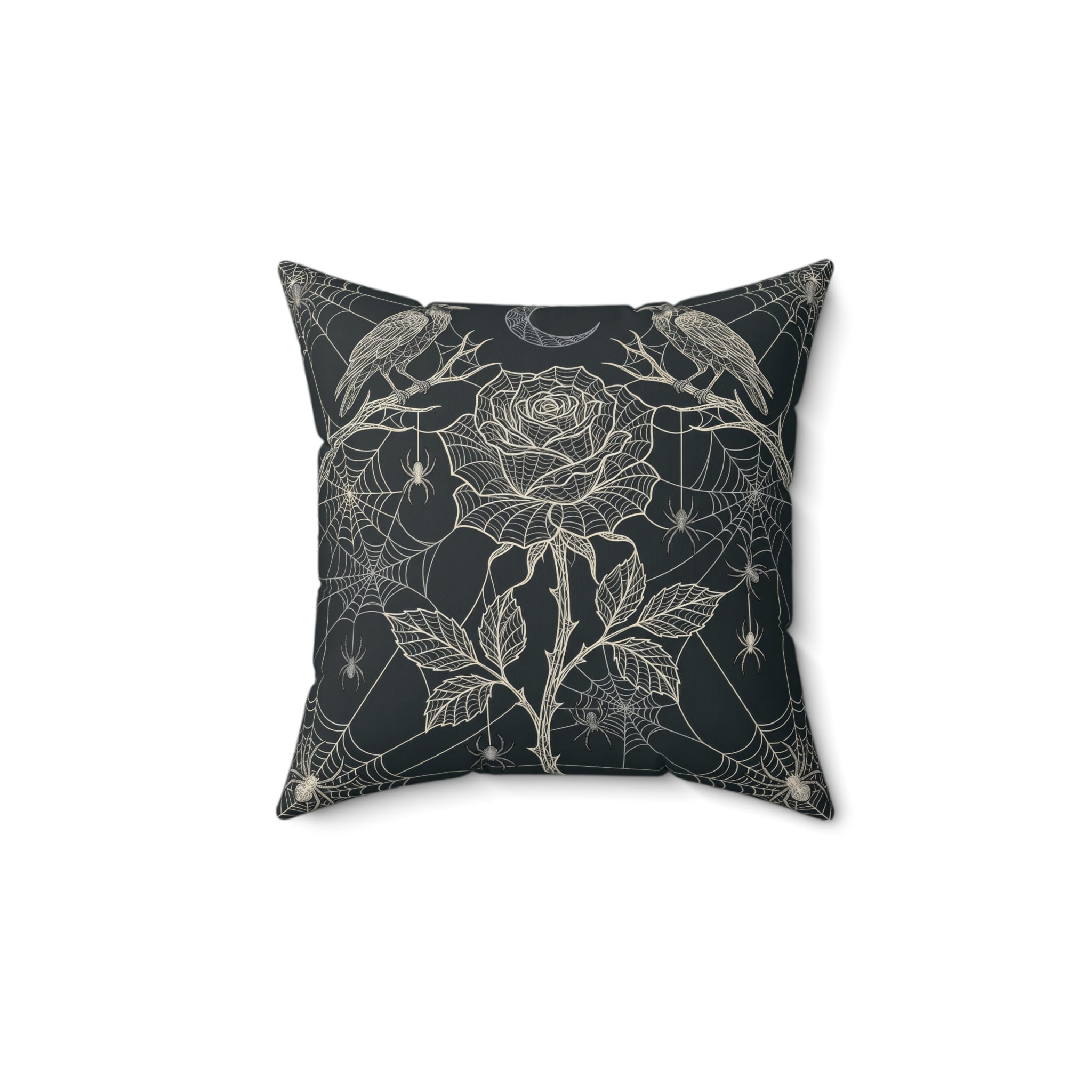Copy of Gothic Spiderweb Rose Pillow | Charcoal Decorative Throw Pillow