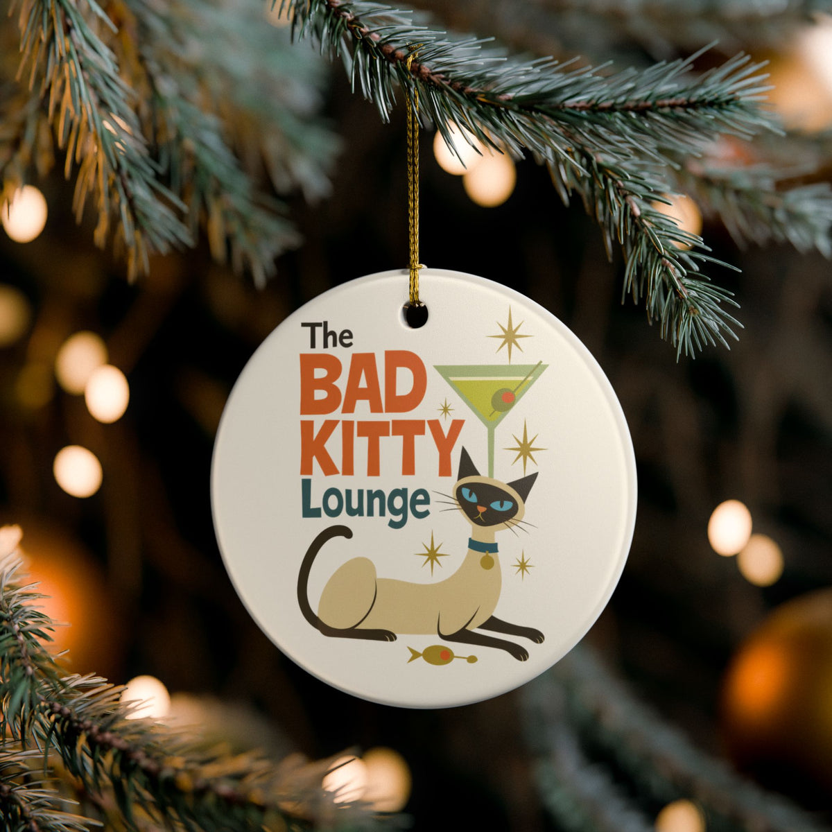 Bad Kitty Lounge Ornament | Retro Siamese Cat Christmas Gift