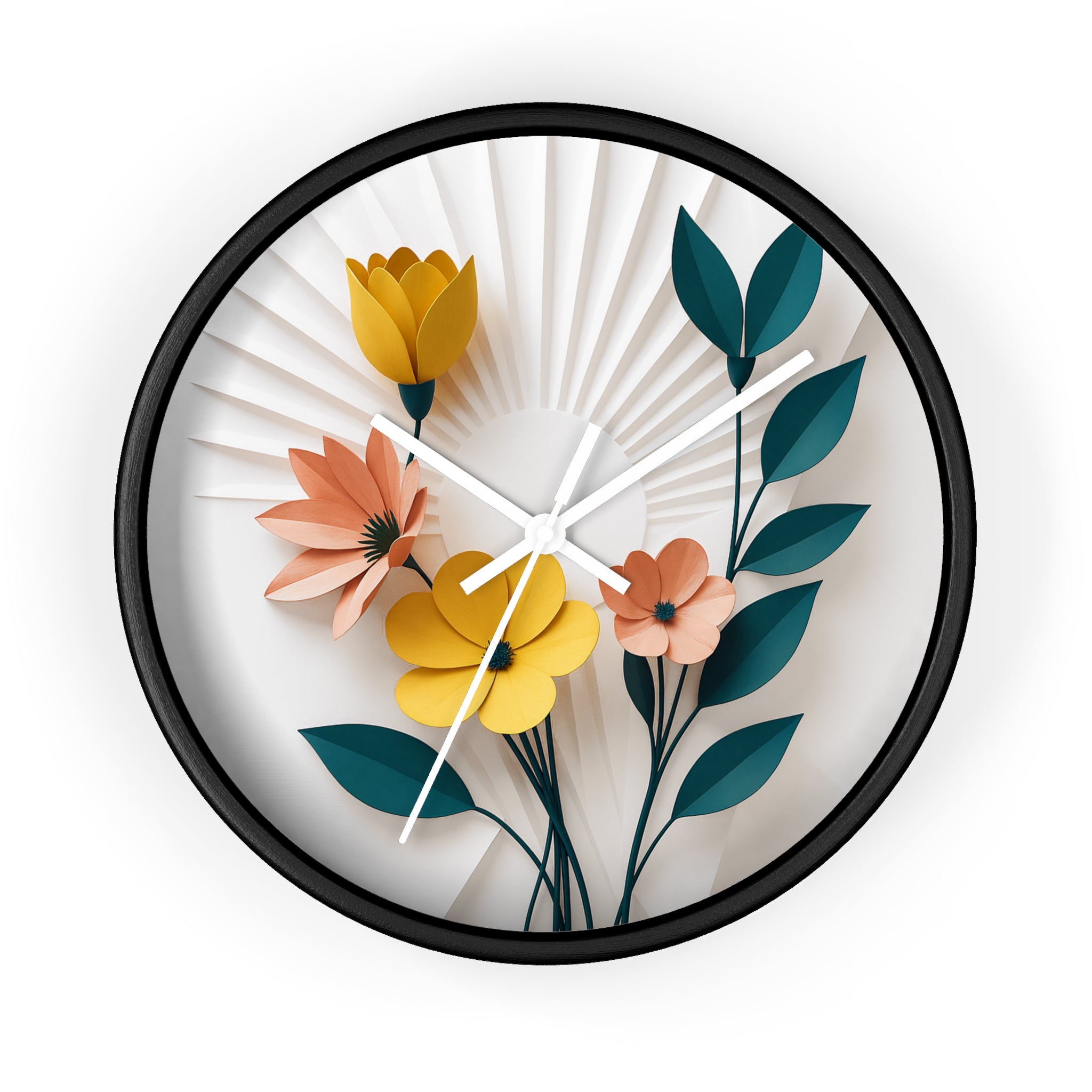 Mid Century Modern Clock | Botanical 3D Paper Flower Art |  Layered Vintage Floral Decor