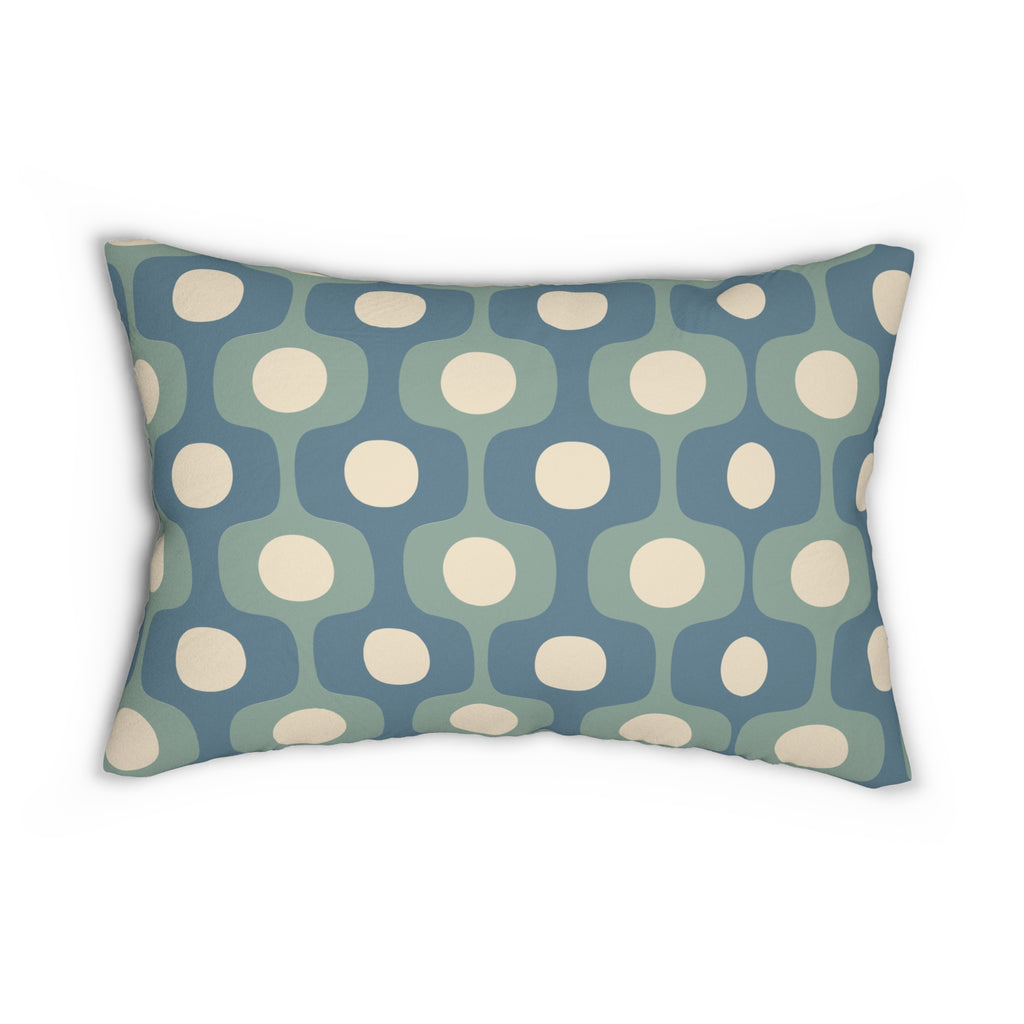 Mid-Century Geometric Pattern Lumbar Pillow | Teal Sage Cream