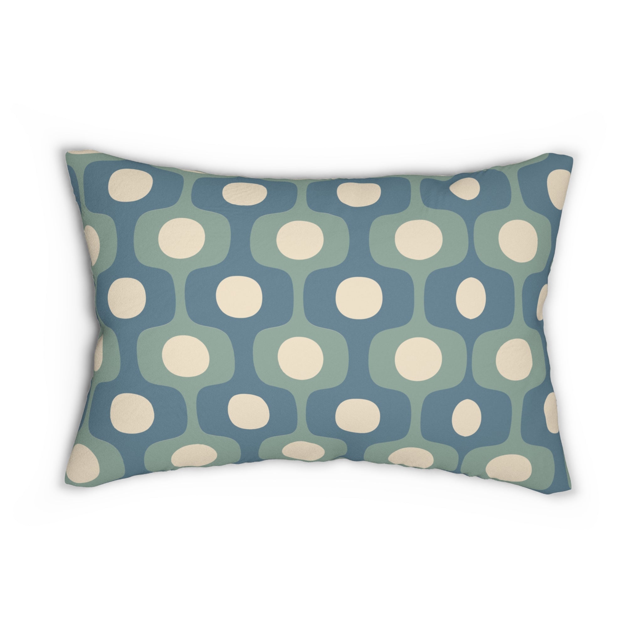Mid-Century Geometric Pattern Lumbar Pillow | Teal Sage Cream