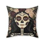 Gothic La Catrina Faux Suede Throw Pillow | Sugar Skull Dia de los Muertos Dark Boho Decor