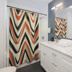 Retro Chevron Shower Curtain | Terracotta Black Cream