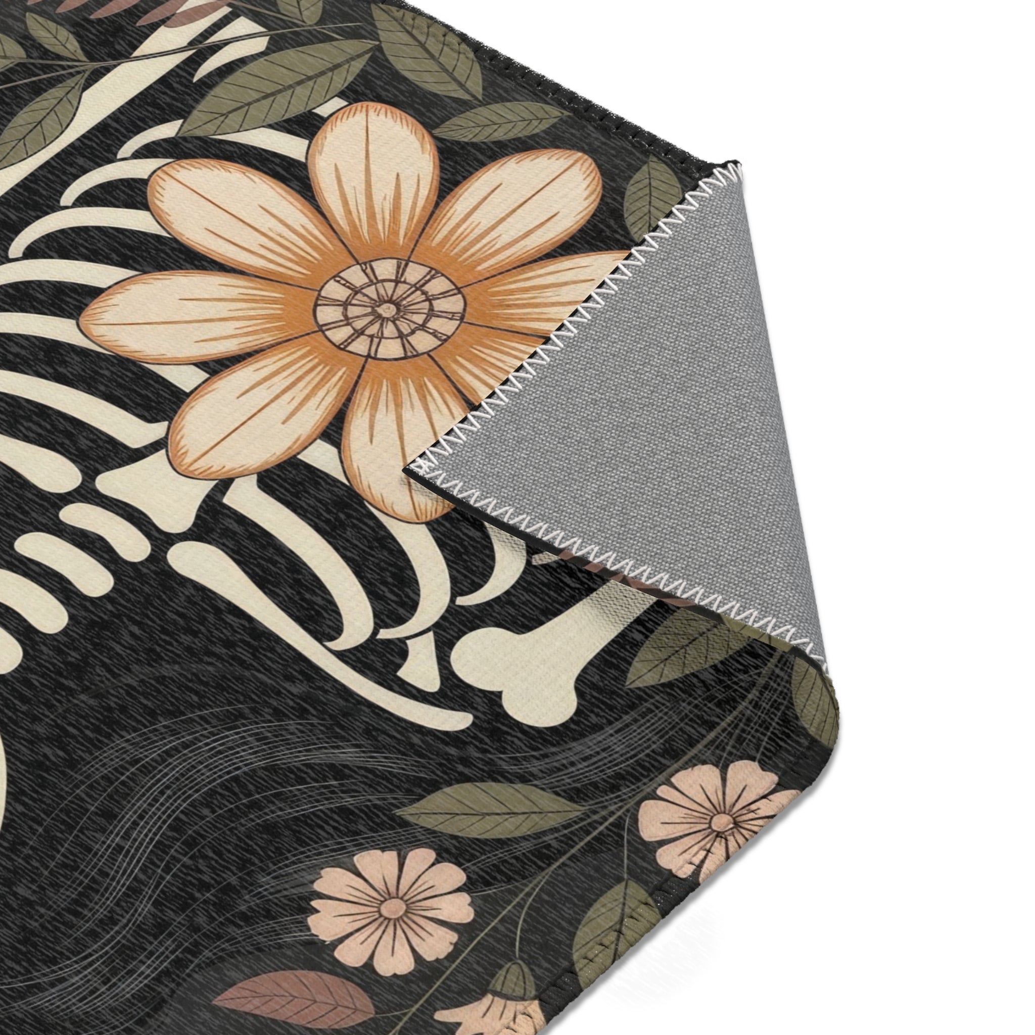 La Catrina Sugar Skull Area Rug | Gothic Floral Ceremony, Charcoal Burgundy