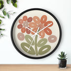 Retro Botanical Flower Wall Clock | Coral Terracotta Sage