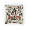 Front view of Christmas deer and cardinal woven pillow