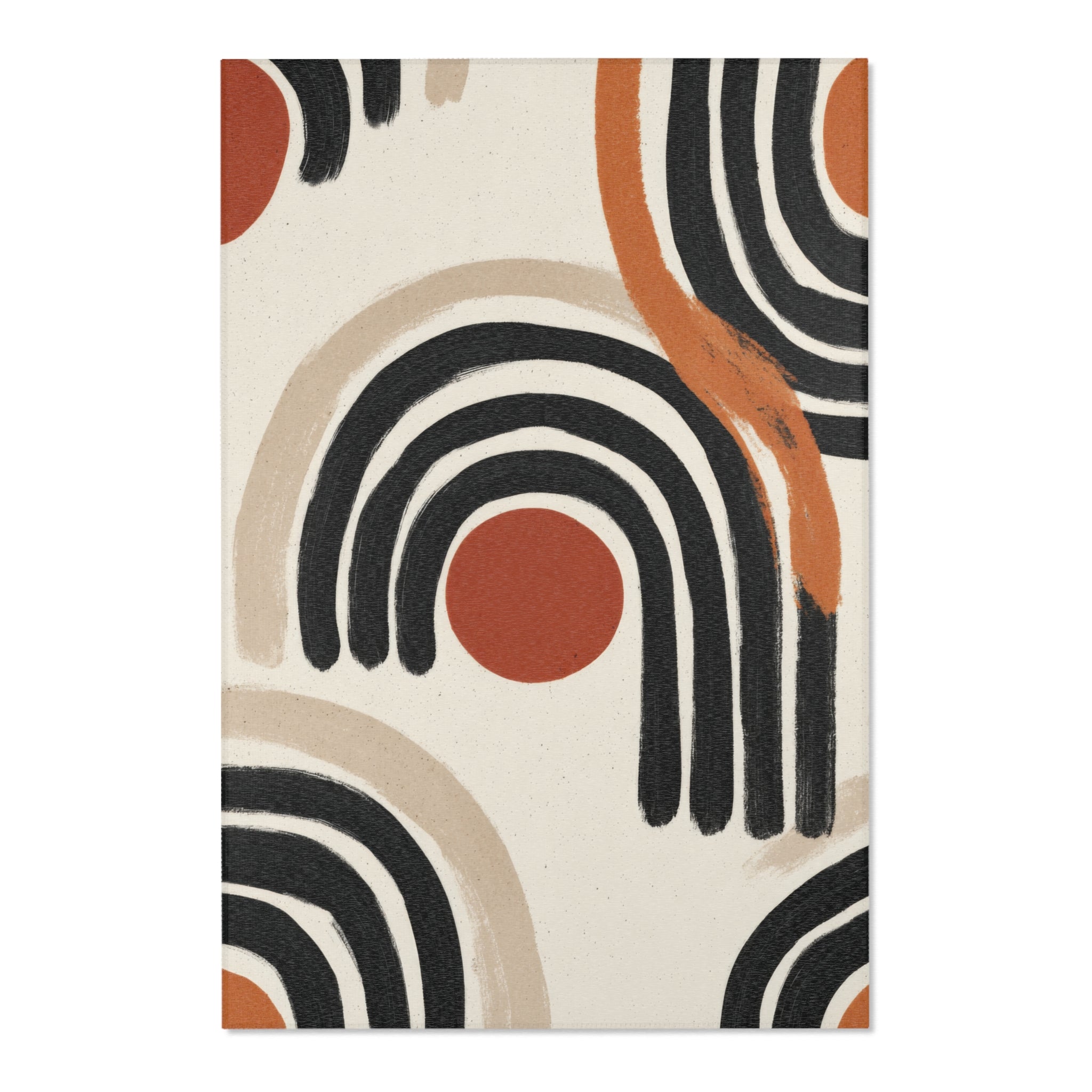 Hand-Drawn Arches MCM Area Rug | Modern Sun Dot Pattern, Neutral Tan Terracotta