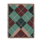 Teal Burgundy Argyle Woven Blanket | Geometric Plaid Throw