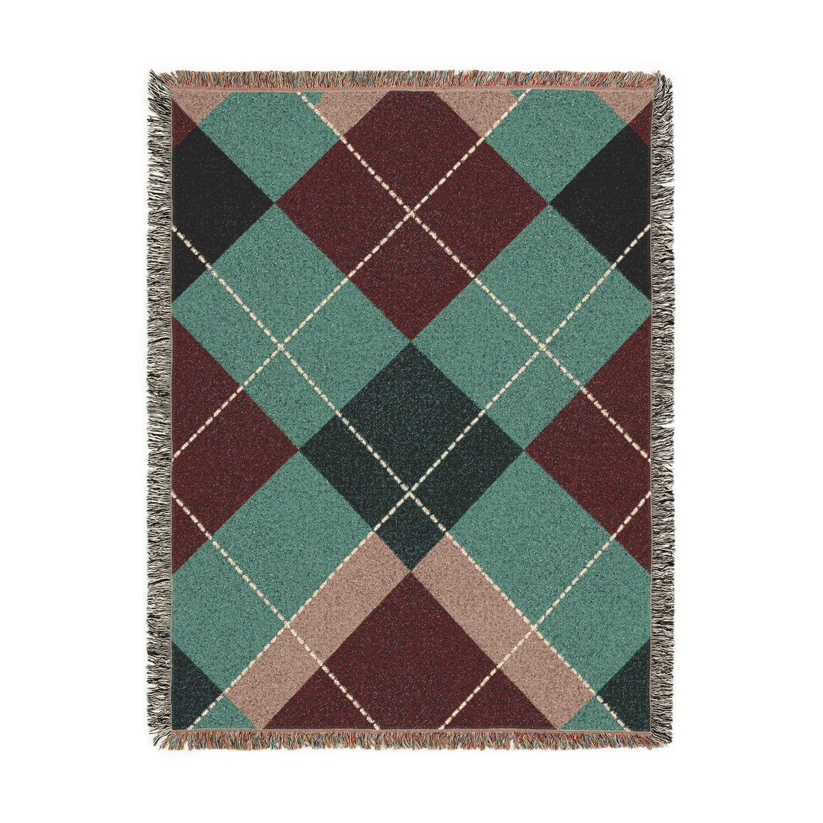 Teal Burgundy Argyle Woven Blanket | Geometric Plaid Throw