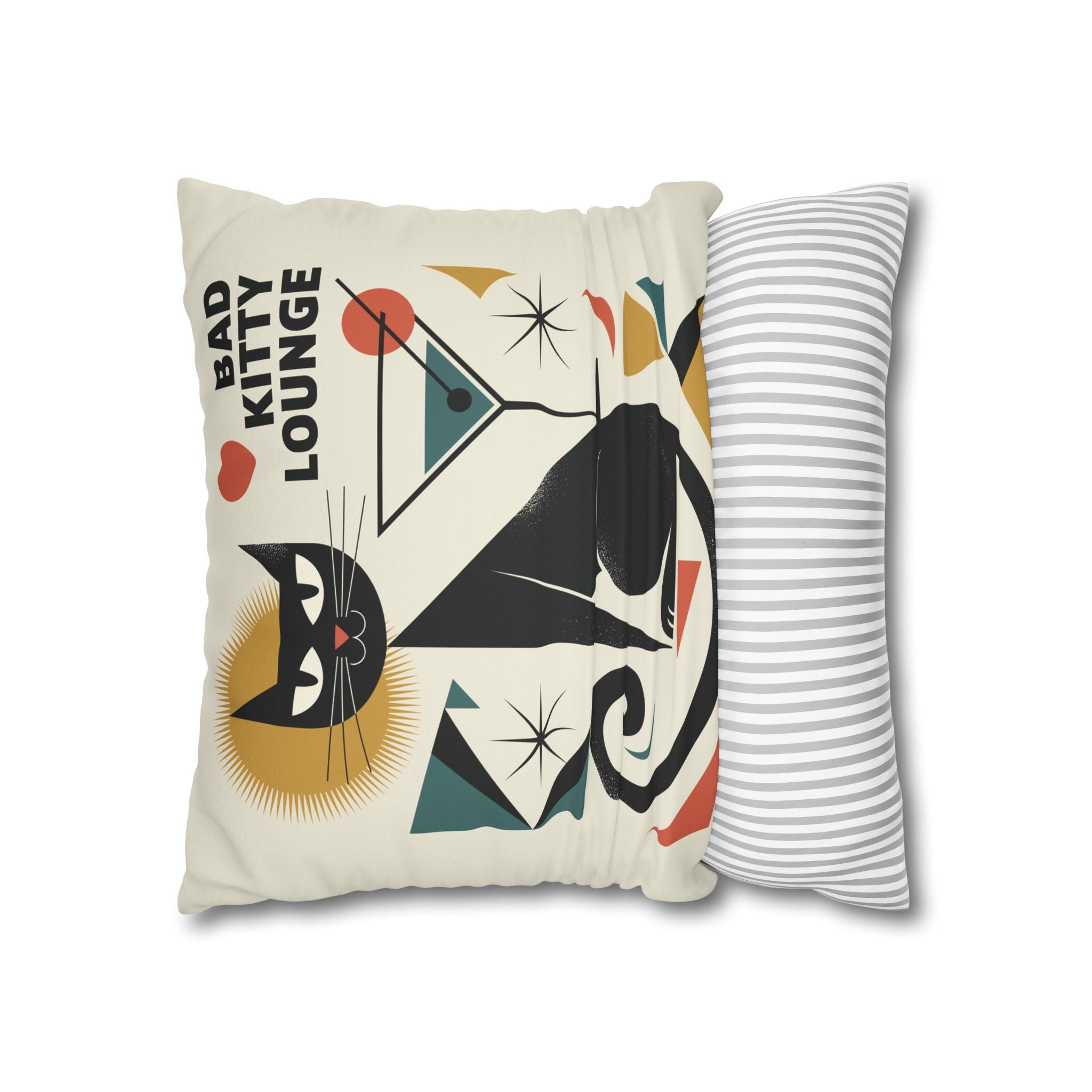 Bad Kitty Mid Century Modern | Art Deco Faux Suede Square Pillowcase | Retro Cat Accent