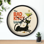 Bad Kitty Lounge Wall Clock | Mid Century Cat Martini Retro Kitchen Decor