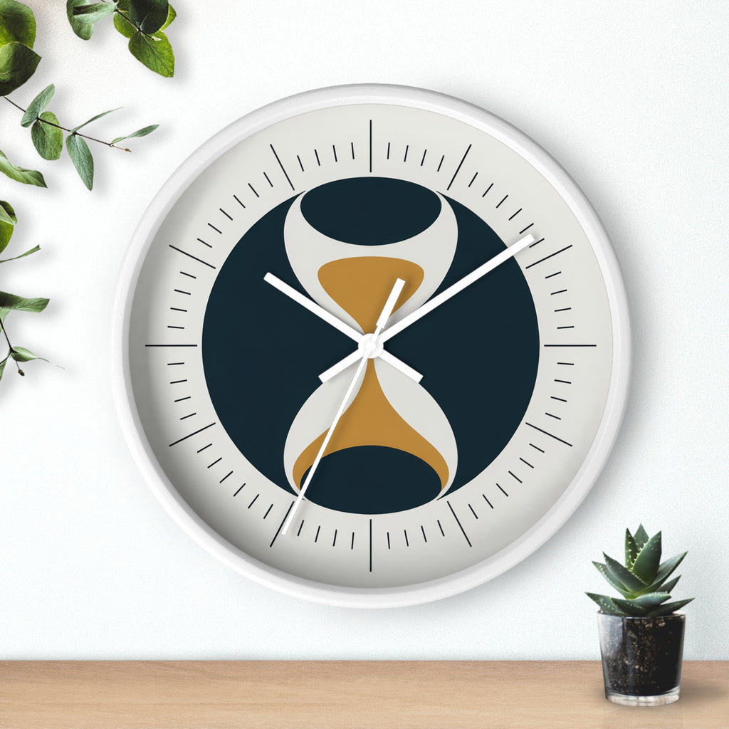 Mid Century Modern Clock | Atomic Retro Minimalist Hourglass Wall Clock | Navy & Gold