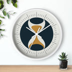 Mid Century Modern Clock | Atomic Retro Minimalist Hourglass Wall Clock | Navy & Gold