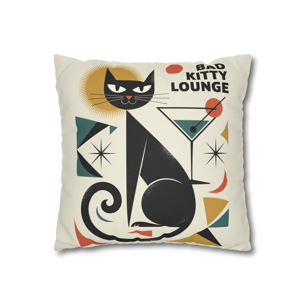 Bad Kitty Mid Century Modern | Art Deco Faux Suede Square Pillowcase | Retro Cat Accent