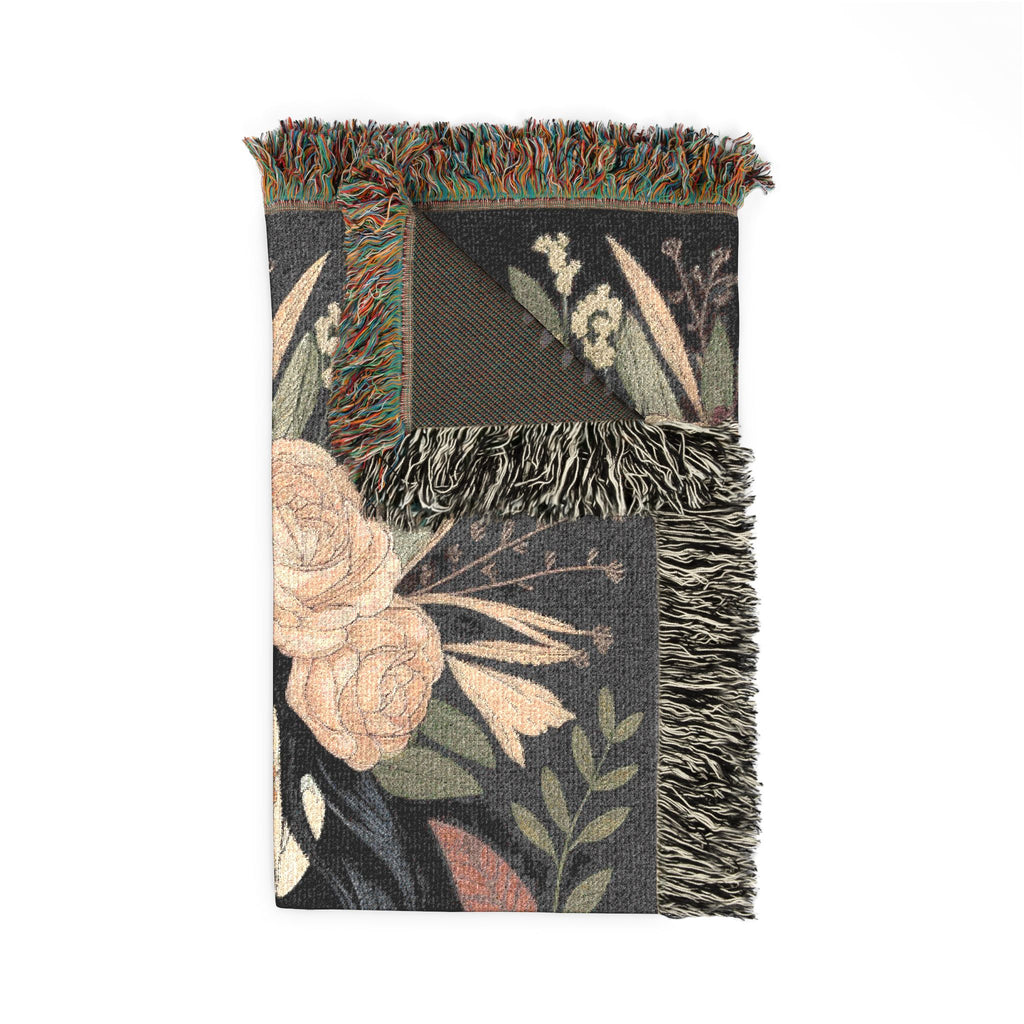 La Catrina Gothic Día de los Muertos Gothic Woven Blanket | Sugar Skull Botanical Throw