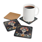 La Catrina Cork Coasters, Day of the Dead Floral Skull Drink Coaster Set