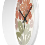 Retro Botanical Flower Wall Clock | Coral Terracotta Sage