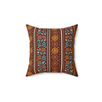Retro floral stripe faux suede pillow in rust, brown, teal and cream