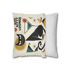 Bad Kitty Mid Century Modern | Art Deco Faux Suede Square Pillowcase | Retro Cat Accent
