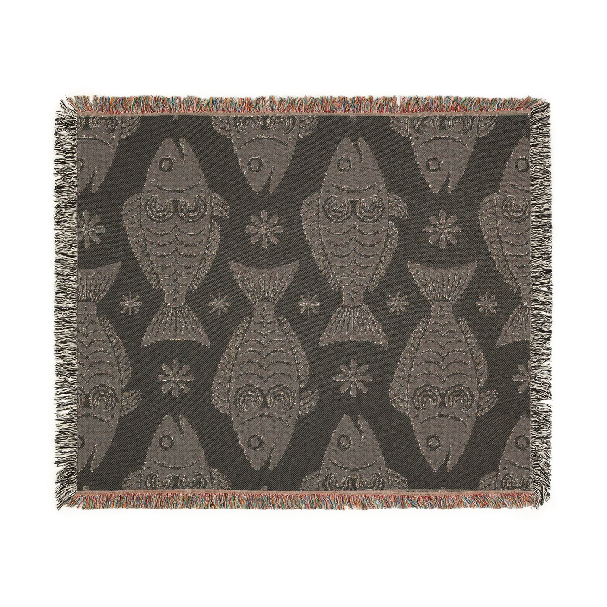 Scandinavian Dala Fish Pattern Woven Blanket | Folk Art