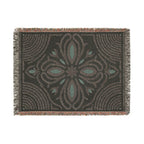 Boho Floral Medallion Woven Blanket | Southwestern Tile Pattern, Fringe Throw