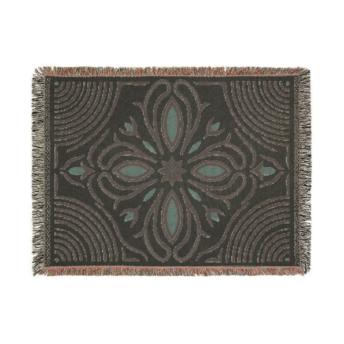 Boho Floral Medallion Woven Blanket | Southwestern Tile Pattern, Fringe Throw