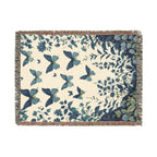 Blue Butterfly Botanical Woven Blanket | Cottagecore Throw