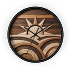 Geometric Sunrise Wall Clock | Marquetry-Style MCM Decor