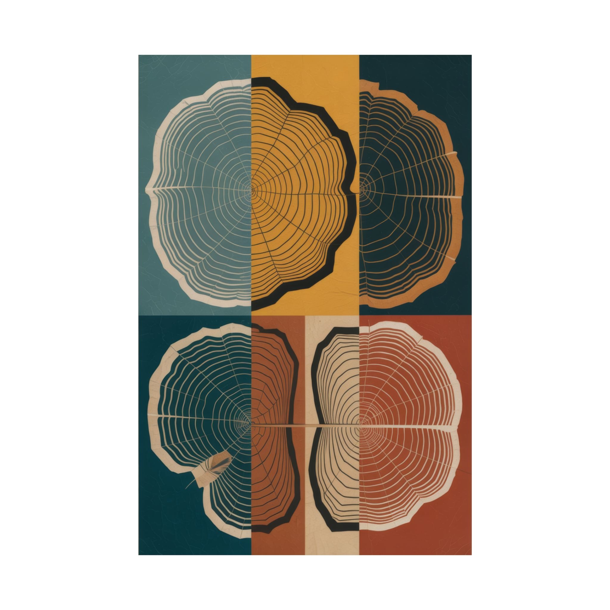 Tree Ring Abstract Art Print | Mid Century Modern Geometric Poster | Growth Rings Wall Art | Japandi Teal Mustard Retro Nature Decor