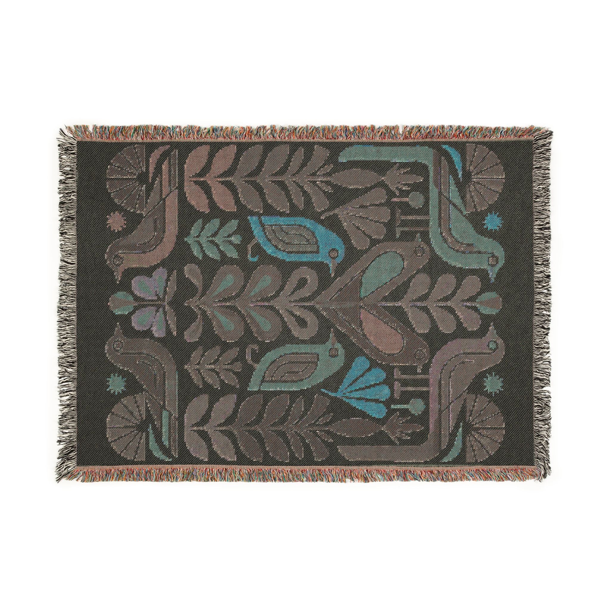 Woven Throw Blanket | Folk Bird Mid Century Boho Design | Boho Home Decor Gift