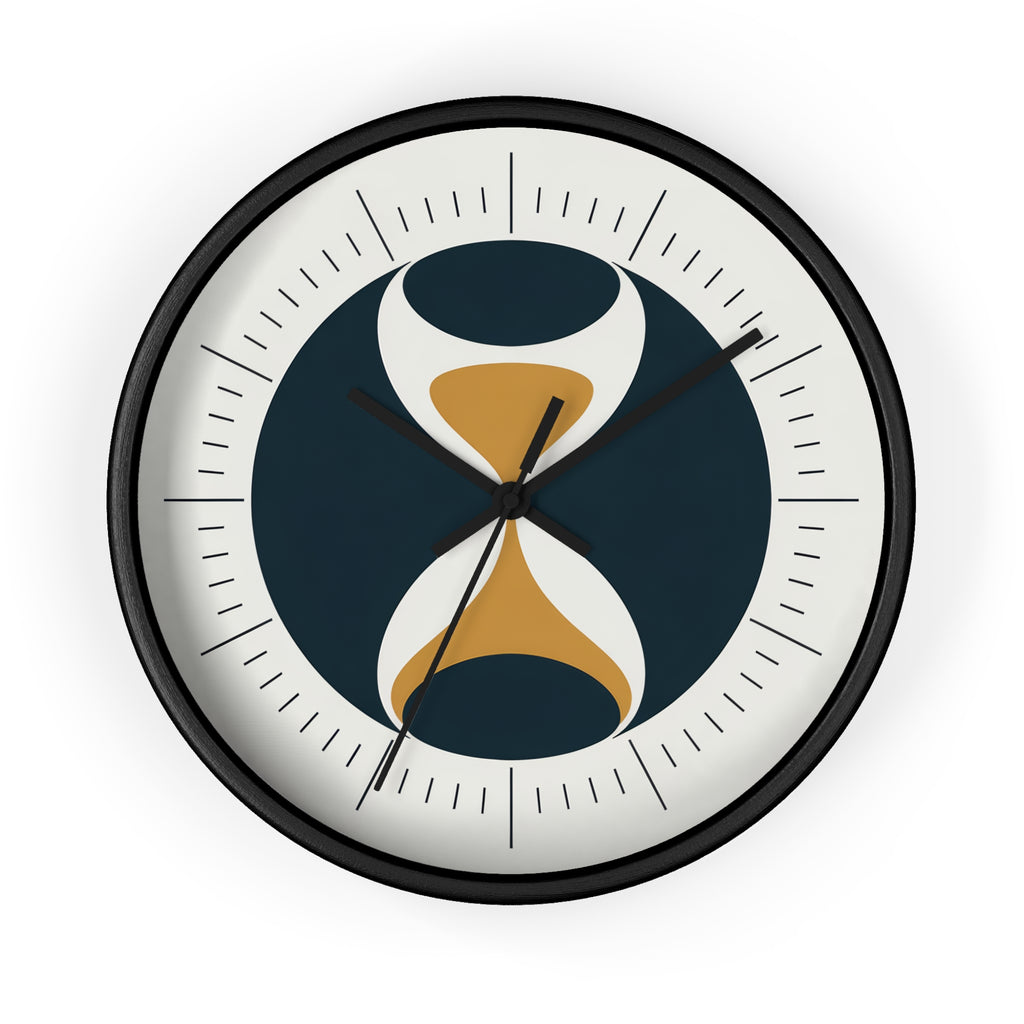 Mid Century Modern Clock | Atomic Retro Minimalist Hourglass Wall Clock | Navy & Gold