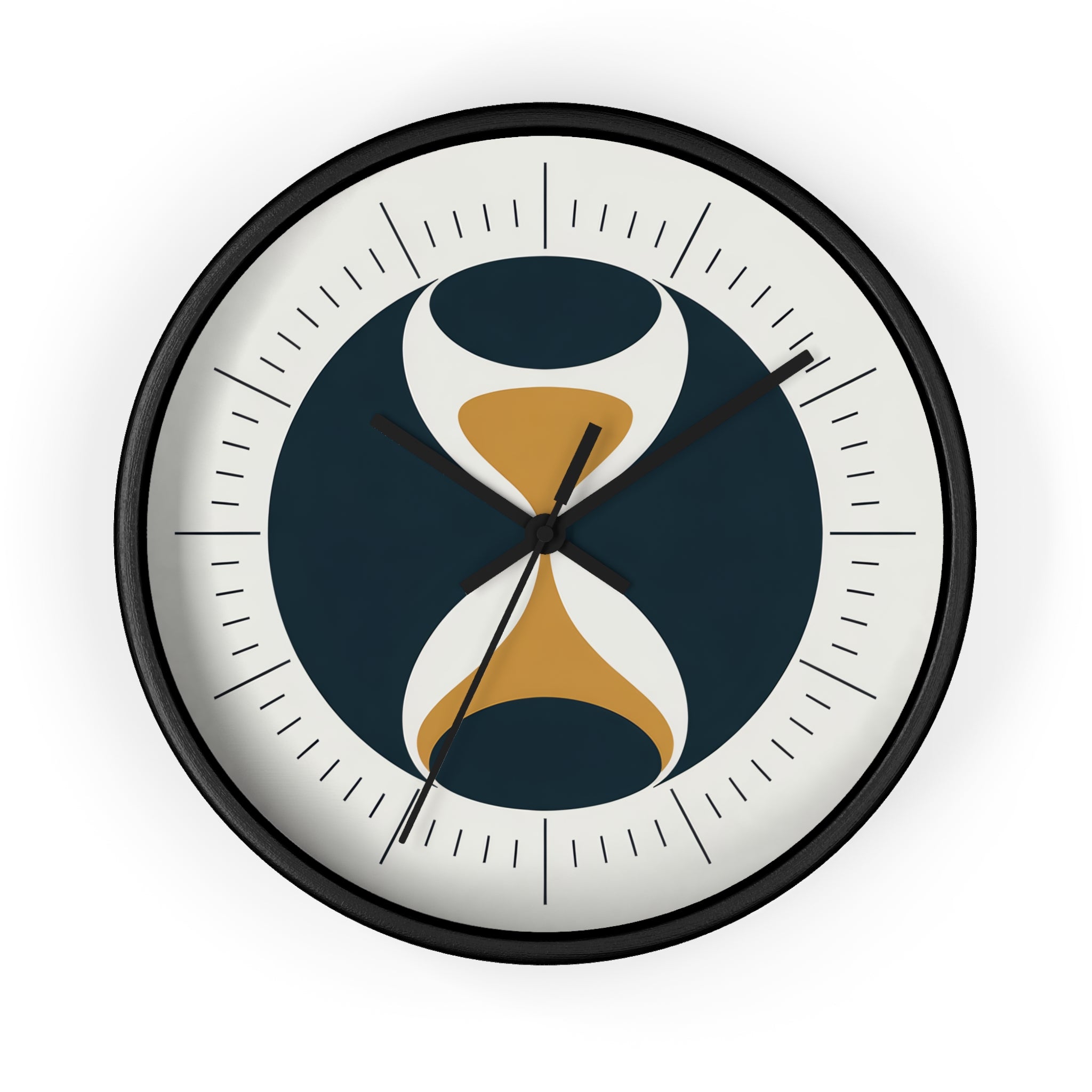 Mid Century Modern Clock | Atomic Retro Minimalist Hourglass Wall Clock | Navy & Gold