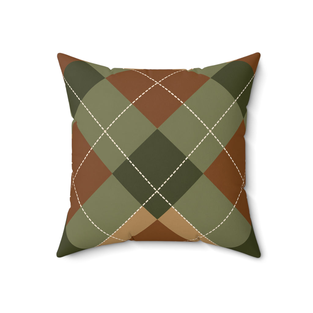 Olive and rust argyle decorative pillow, alternate view