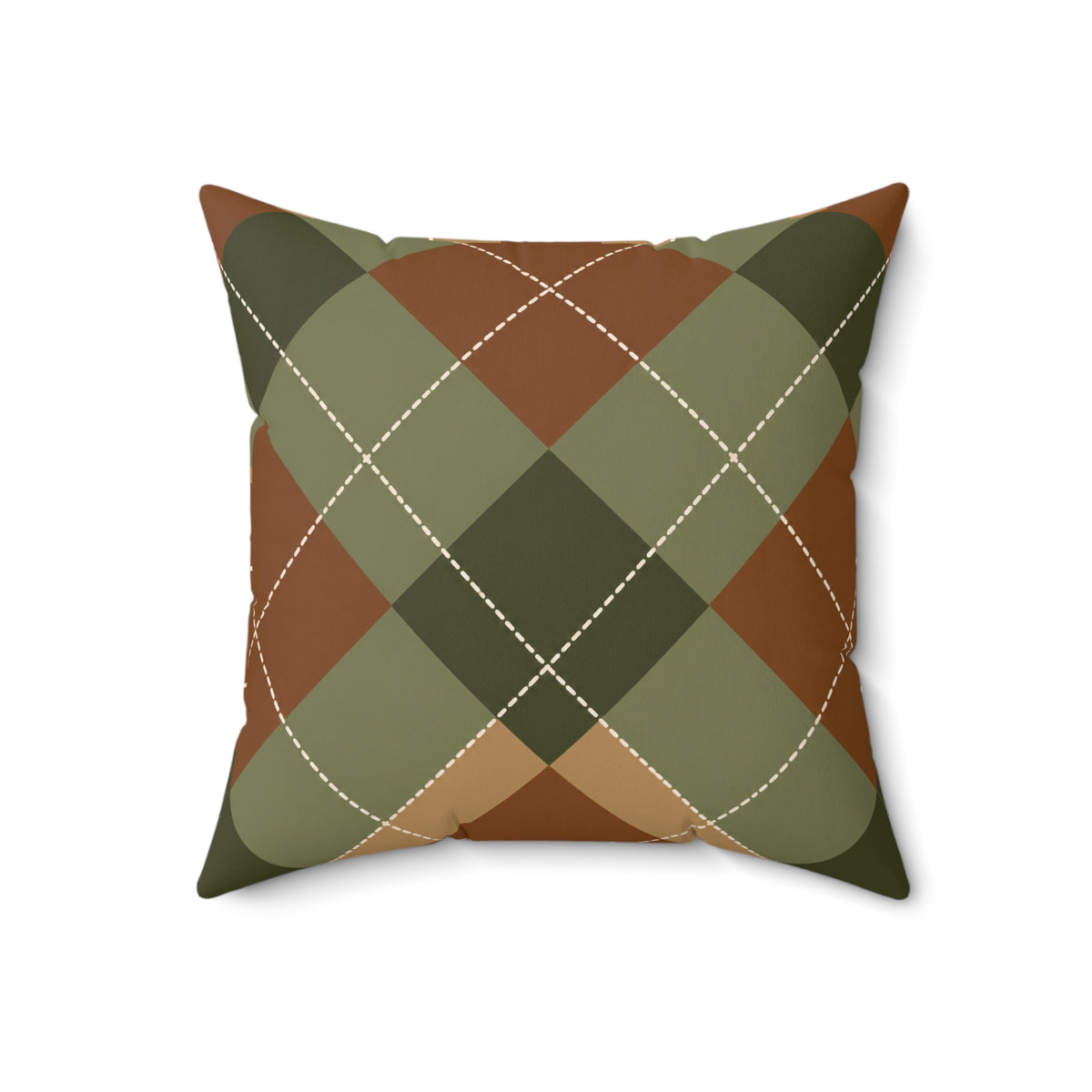Olive and rust argyle decorative pillow, alternate view